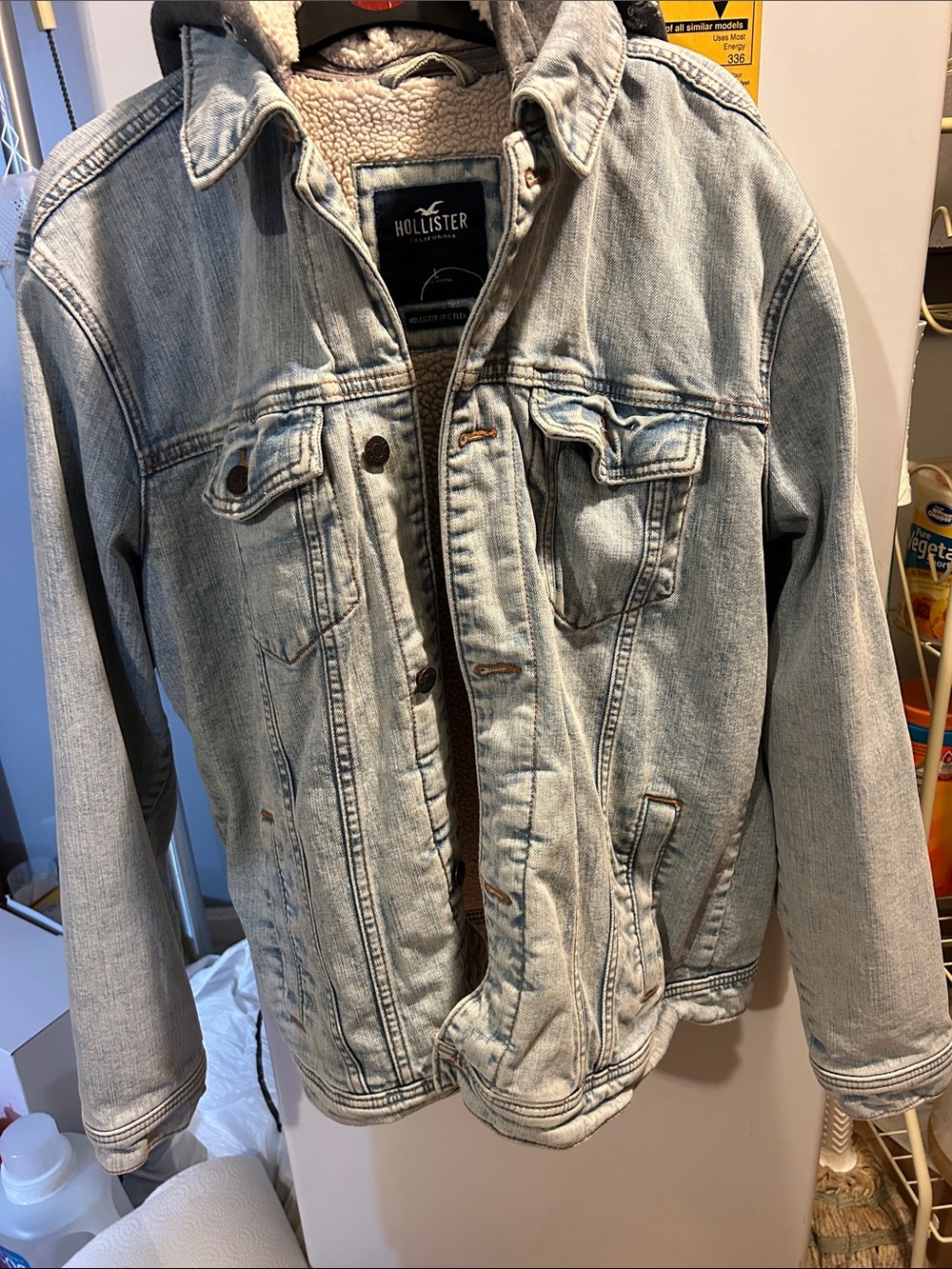 Hollister Light Wash Denim Sherpa Jacket in Pale Blue